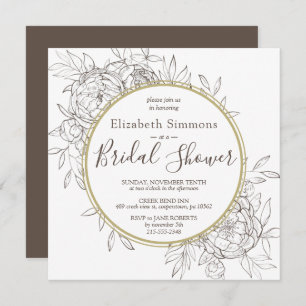 Taupe Peony Floral Modern Toile Bridal Shower Invitation