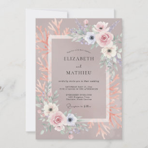 Taupe Peony Romantic Wedding Invitation