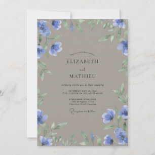 Taupe Periwinkle Bloom Wedding Invitation