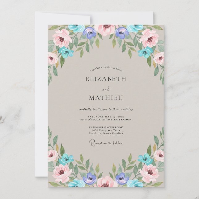 Taupe Periwinkle Petal Wedding Invitation (Front)