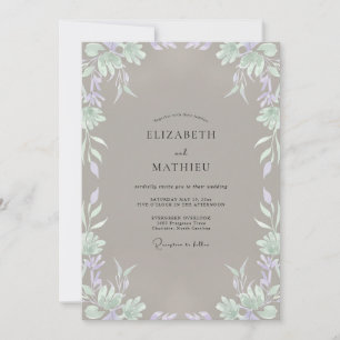 Taupe Periwinkle Vine Wedding Invitation