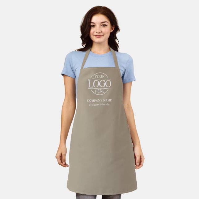 Taupe Personalized Apron with Logo Custom Uniform (Worn)