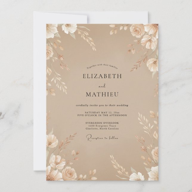 Taupe Petal Wedding Invitation (Front)