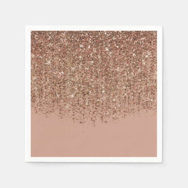 Taupe Pink & Bronze Gold Glitter Glam Party Napkin (Front)