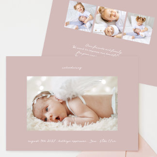 taupe pink ink introducing photo girl baby birth announcement