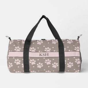 Taupe & Pink Paw Print Duffel Bag – Personalised