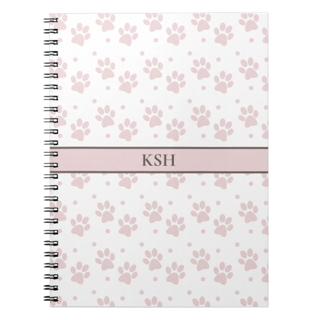 Taupe & Pink Paw Print Spiral Notebook (Front)