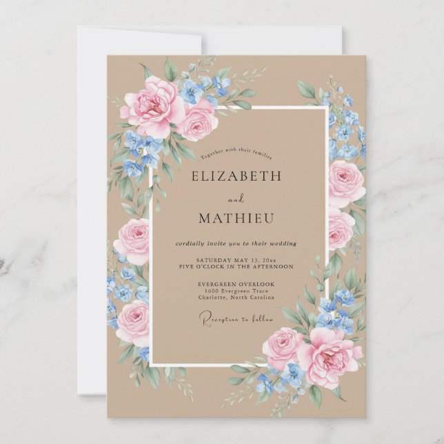 Taupe Pink Petal Wedding Invitation (Front)