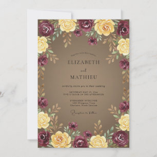 Taupe Plum Peony Wedding Invitation