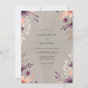 Taupe Plum Petal Wedding Invitation