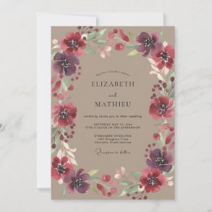 Taupe Plum Wildflower Wedding Invitation