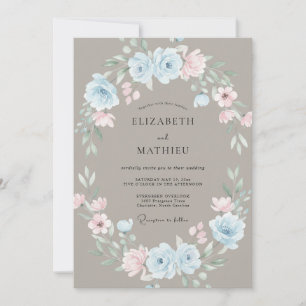 Taupe Powder Azure Wreath Wedding Invitation
