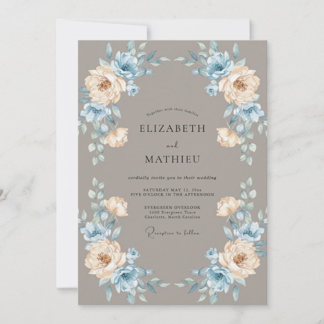 Taupe Powder Petal Wedding Invitation (Front)