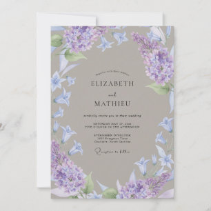 Taupe Purple Hydrangea Eucalyptus Wedding Invitation