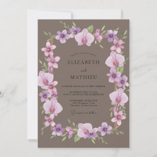 Taupe Purple Orchid Wedding Invitation
