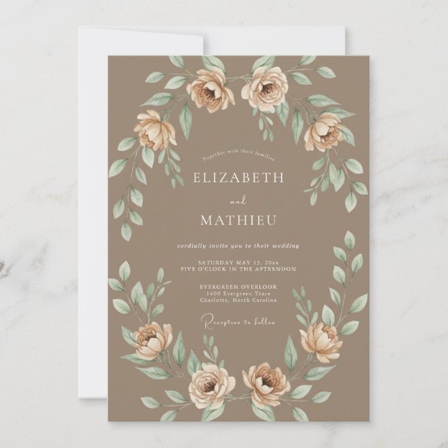 Taupe Ranunculus Wreath Wedding Invitation (Front)