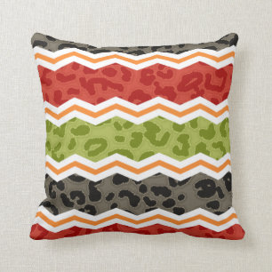 Taupe, Red, Green, and Orange Leopard Cushion