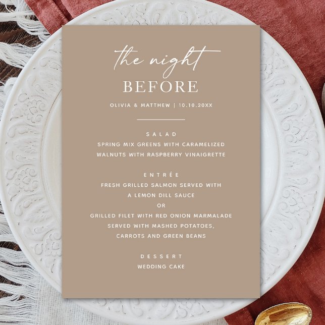 Taupe Rehearsal Dinner | Night Before Smoky Beige Menu (Creator Uploaded)