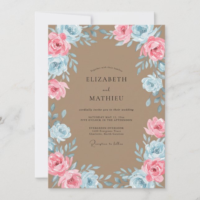 Taupe Romantic Floral Wedding Invitation (Front)