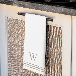Taupe   Rope Stripe Monogram Tea Towel