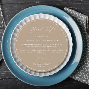 Taupe Round Wedding Place Setting Thank You Card