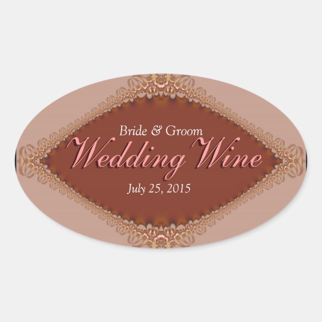 Taupe Russet Brocade Lace Wedding Wine label (Front)
