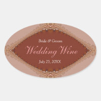 Taupe Russet Brocade Lace Wedding Wine label