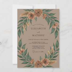 Taupe Rust Wreath Wedding Invitation