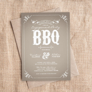 Taupe Rustic Engagement Party BBQ Invitation