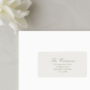 Taupe Sand Minimalist Calligraphy Wedding Label