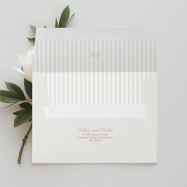 Taupe Sand | Striped Oval Botanical Wedding Envelope (Creator Uploaded)