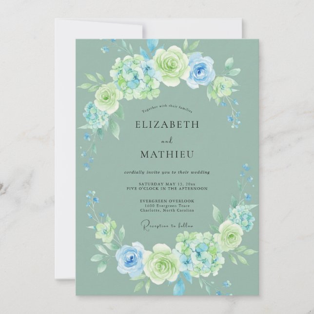 Taupe Seafoam Wreath Wedding Invitation (Front)