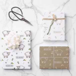 Taupe Sheep Eid Mubarak Kids Wrapping Paper Sheet