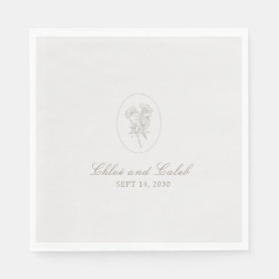 Taupe Simple Botanical Calligraphy Wedding Paper  Napkin