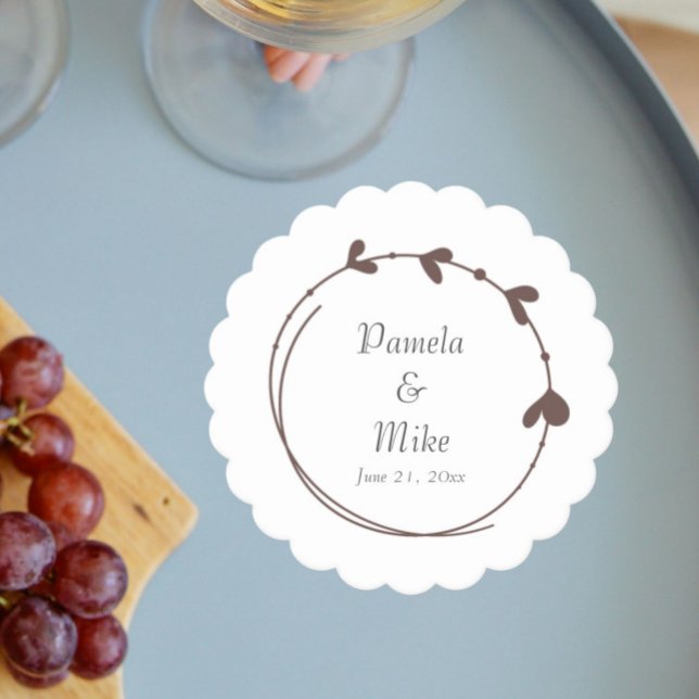 Taupe Simple Heart Wreath Wedding Paper Coaster (In Situ Wedding)
