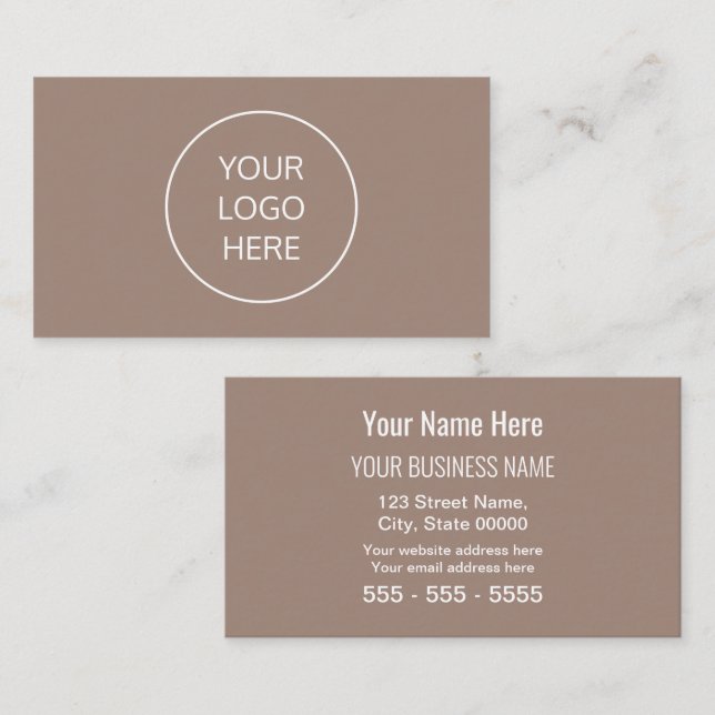 Taupe Simple Modern Add Your Logo Business Card (Front/Back)
