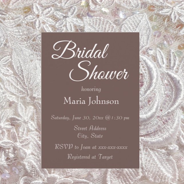 Taupe Simple Style Bridal Shower Invitation (In Situ Wedding)