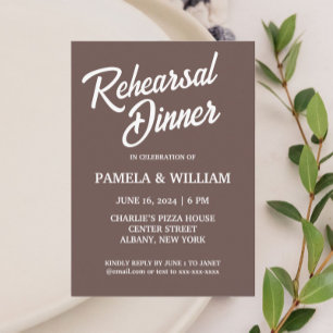 Taupe Simple Style Wedding Rehearsal Dinner Invitation