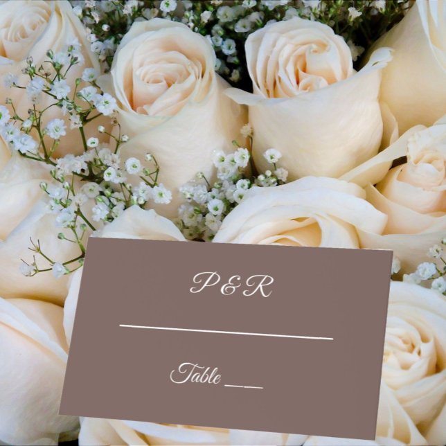 Taupe Simple Stylised Script Wedding Place Card (In Situ Wedding)