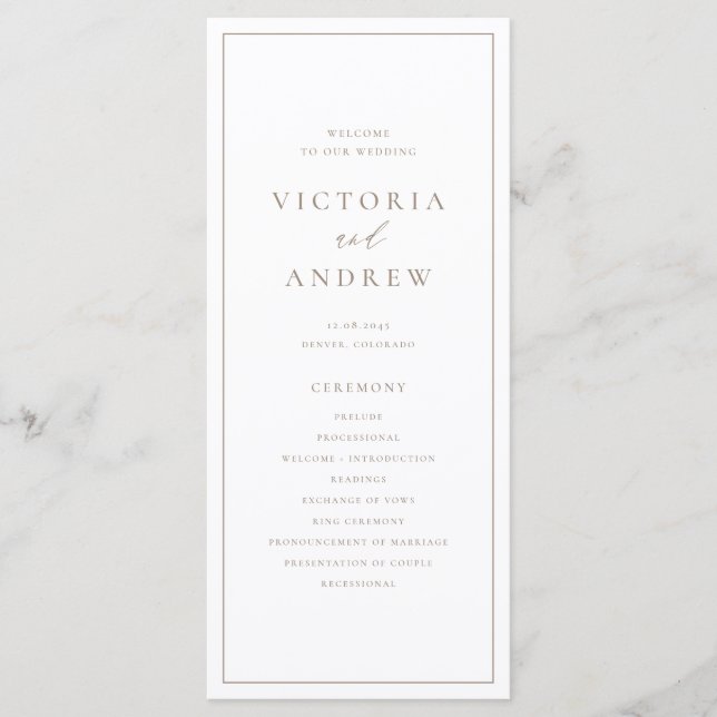 Taupe Simple Typography Formal Wedding Programme (Front)