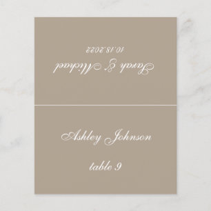 Taupe Simple Wedding Place Card Printed Guest Name