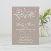Taupe Sketched Floral Baby Shower Invitation (Standing Front)