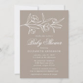 Taupe Sketched Floral Baby Shower Invitation (Front)