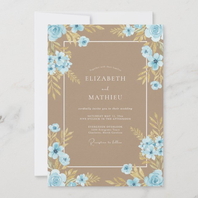 Taupe Sky Petal Wedding Invitation (Front)