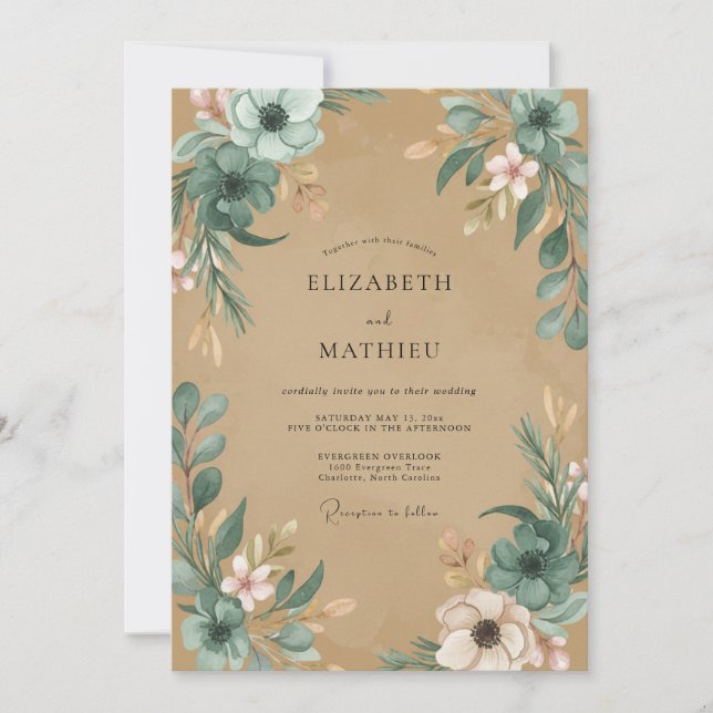Taupe Slate Anemone Wedding Invitation (Front)
