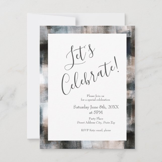 Taupe Slate Brushstrokes Abstract Invitation (Front)