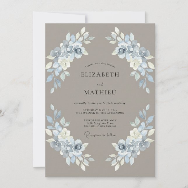 Taupe Slate Petal Wedding Invitation (Front)
