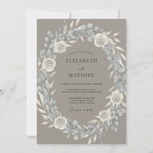Taupe Slate Wreath Wedding Invitation