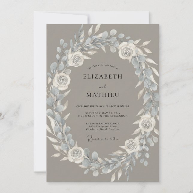 Taupe Slate Wreath Wedding Invitation (Front)