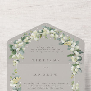 Taupe Snowberry+Eucalyptus Wedding Reception Only All In One Invitation
